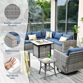 Ovios 10 Pieces Patio Furniture with 7.68'' Handrails and 30'' Fire Pit Table Rocking Chair