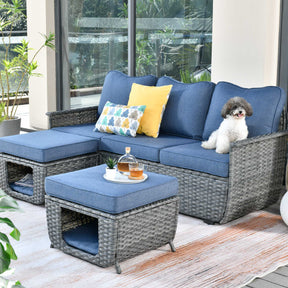 Ovios Outdoor Couch Dark Grey Wicker 3 Pieces with Multifunctional Storage