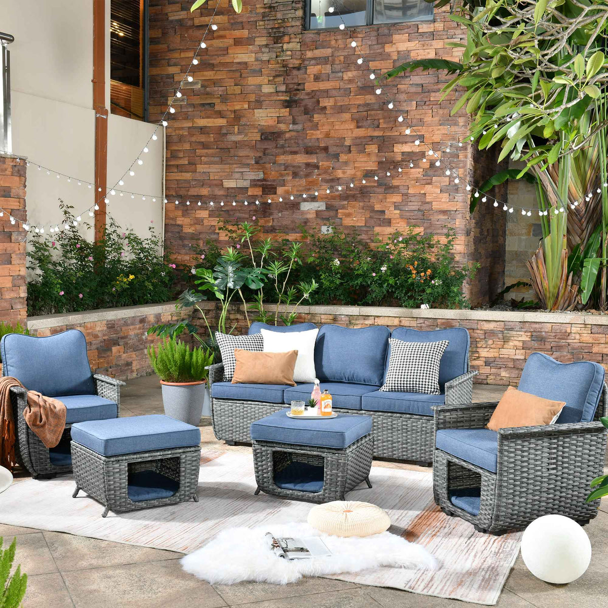 #color_Dark Grey Wicker Denim Blue Cushion