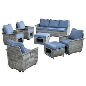 Ovios Patio Conversation Set Dark Grey Wicker 7 Pieces with Multifunctional Storage