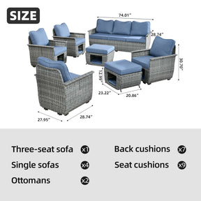 Ovios Patio Conversation Set Dark Grey Wicker 7 Pieces with Multifunctional Storage