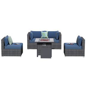 Ovios Outdoor Sectional Furniture 5-Piece with 30'' Fire Pit Table