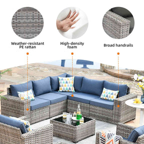 Ovios 9 Pieces Outdoor Furniture with 7.68'' Broad Handrails and Rocking Chair