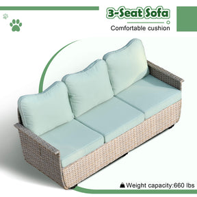 Ovios Patio Conversation Set 5 Pieces Beige Wicker with Multifunctional Storage