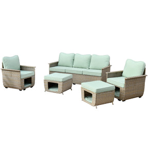 Ovios Patio Conversation Set 5 Pieces Beige Wicker with Multifunctional Storage