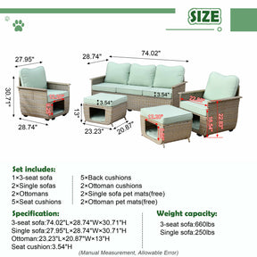 Ovios Patio Conversation Set 5 Pieces Beige Wicker with Multifunctional Storage