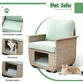 Ovios Patio Conversation Set 5 Pieces Beige Wicker with Multifunctional Storage
