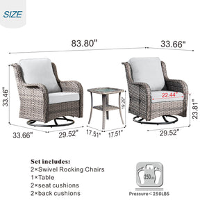 Ovios Patio Furniture Set 3-Piece with Swivel Chairs and Side Table Kenard