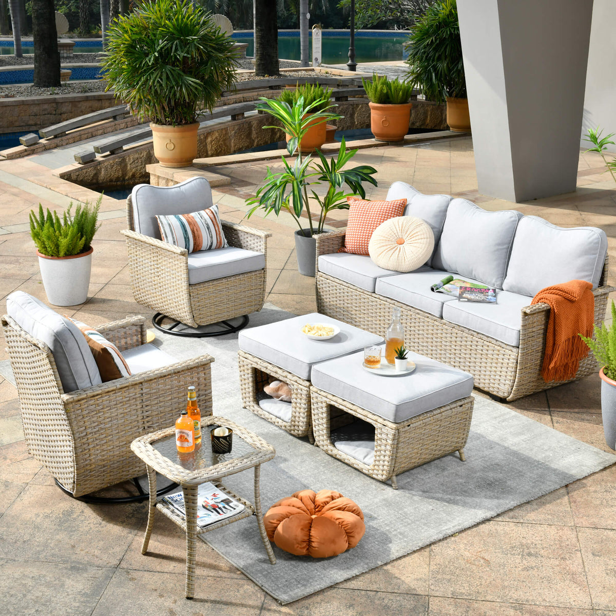 #color_Beige Wicker Grey Cushion