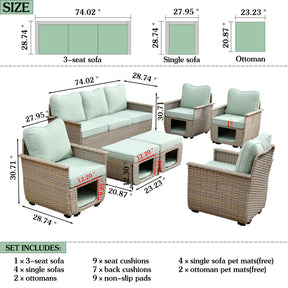 Ovios Patio Conversation Set 7 Pieces Beige Wicker with Multifunctional Storage