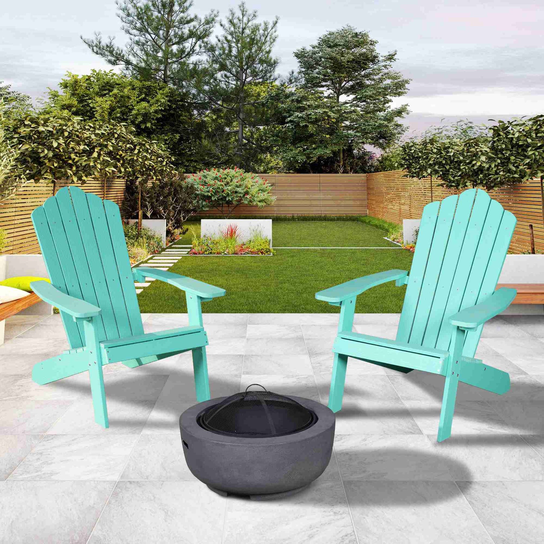 Ovios Outdoor Chairs 3-Piece Adirondack Chair with 23.62'' Dark Grey Fire Pit