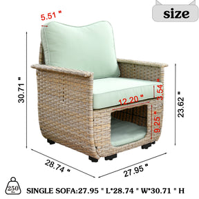 Ovios Patio Conversation Set 7 Pieces Beige Wicker with Multifunctional Storage