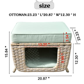 Ovios Patio Conversation Set 7 Pieces Beige Wicker with Multifunctional Storage