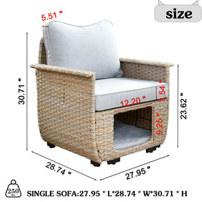 Ovios Patio Conversation Set 7 Pieces Beige Wicker with Multifunctional Storage