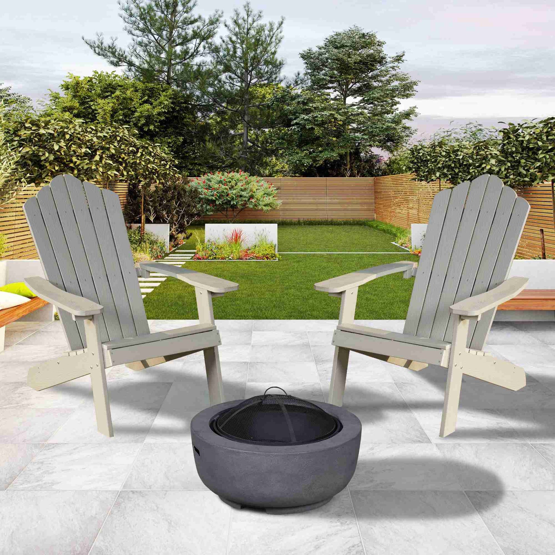 Ovios Outdoor Chairs 3-Piece Adirondack Chair with 23.62'' Dark Grey Fire Pit