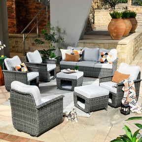 Ovios Patio Conversation Set Dark Grey Wicker 7 Pieces with Multifunctional Storage