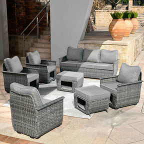 Ovios Patio Conversation Set Dark Grey Wicker 7 Pieces with Multifunctional Storage