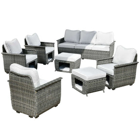 Ovios Patio Conversation Set Dark Grey Wicker 7 Pieces with Multifunctional Storage