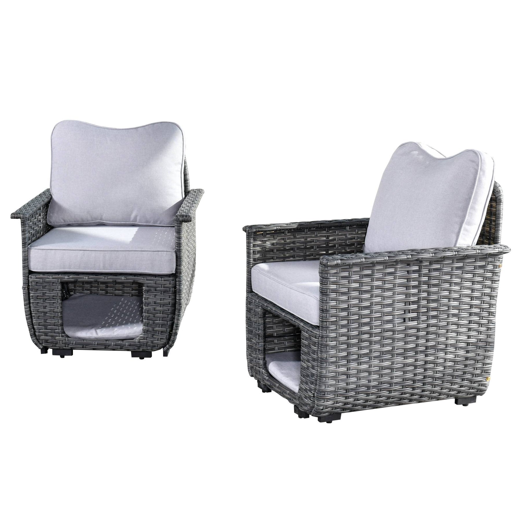 Ovios Patio Chairs Dark Grey Wicker 2 Pieces with Multifunctional Storage