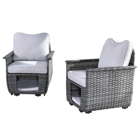 Ovios Patio Chairs Dark Grey Wicker 2 Pieces with Multifunctional Storage