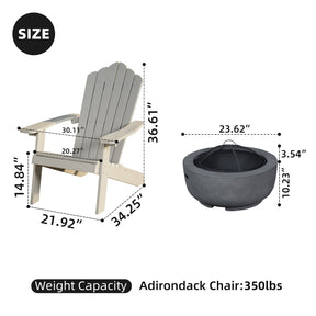 Ovios Outdoor Chairs 3-Piece Adirondack Chair with 23.62'' Dark Grey Fire Pit