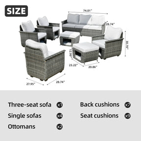 Ovios Patio Conversation Set Dark Grey Wicker 7 Pieces with Multifunctional Storage