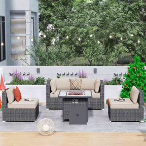 Ovios Outdoor Sectional Furniture 5-Piece with 30'' Fire Pit Table
