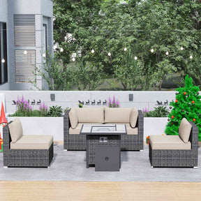 Ovios Outdoor Sectional Furniture 5-Piece with 30'' Fire Pit Table