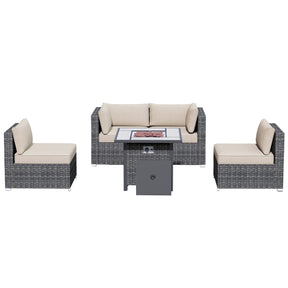 Ovios Outdoor Sectional Furniture 5-Piece with 30'' Fire Pit Table
