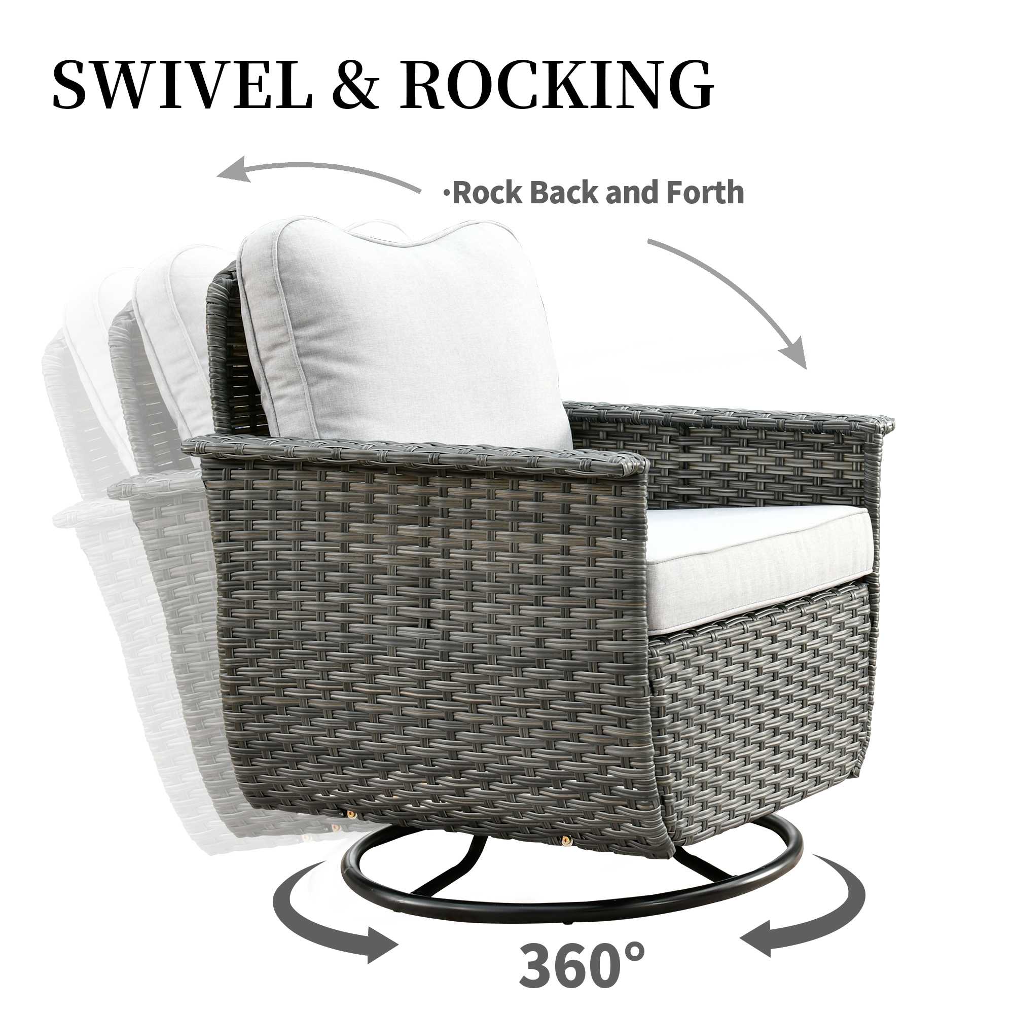 Ovios Rocking Chair Dark Grey Wicker Outdoor Table and Chairs matching Pet Sofa Series