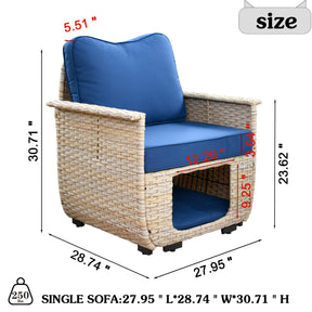 Ovios Patio Conversation Set 7 Pieces Beige Wicker with Multifunctional Storage