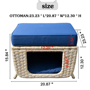 Ovios Patio Conversation Set 7 Pieces Beige Wicker with Multifunctional Storage