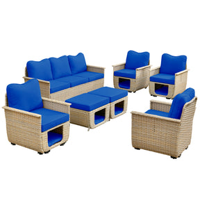 Ovios Patio Conversation Set 7 Pieces Beige Wicker with Multifunctional Storage