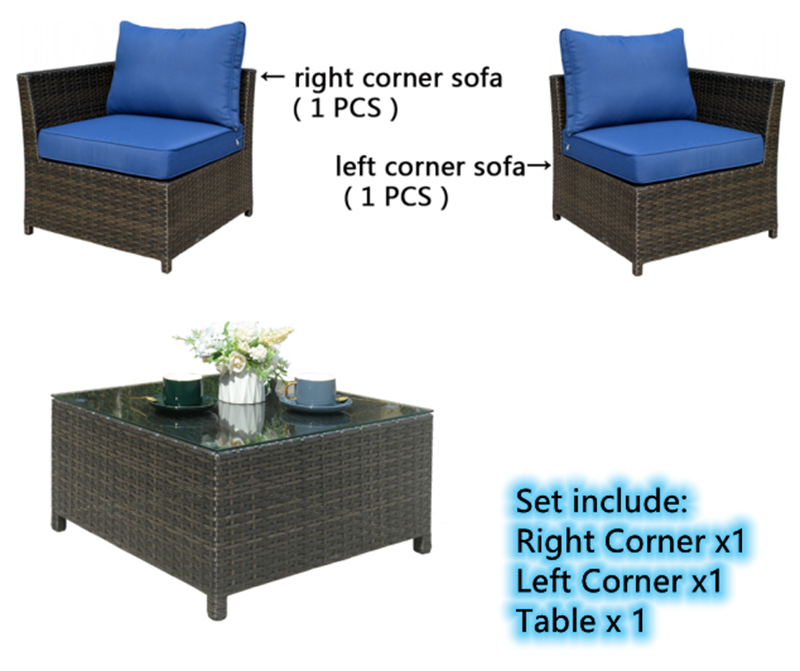 Ovios Patio Furniture Set 3-Piece Rimaru Couch with Table, No Assembly Required