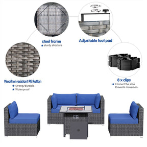 Ovios Outdoor Sectional Furniture 5-Piece with 30'' Fire Pit Table