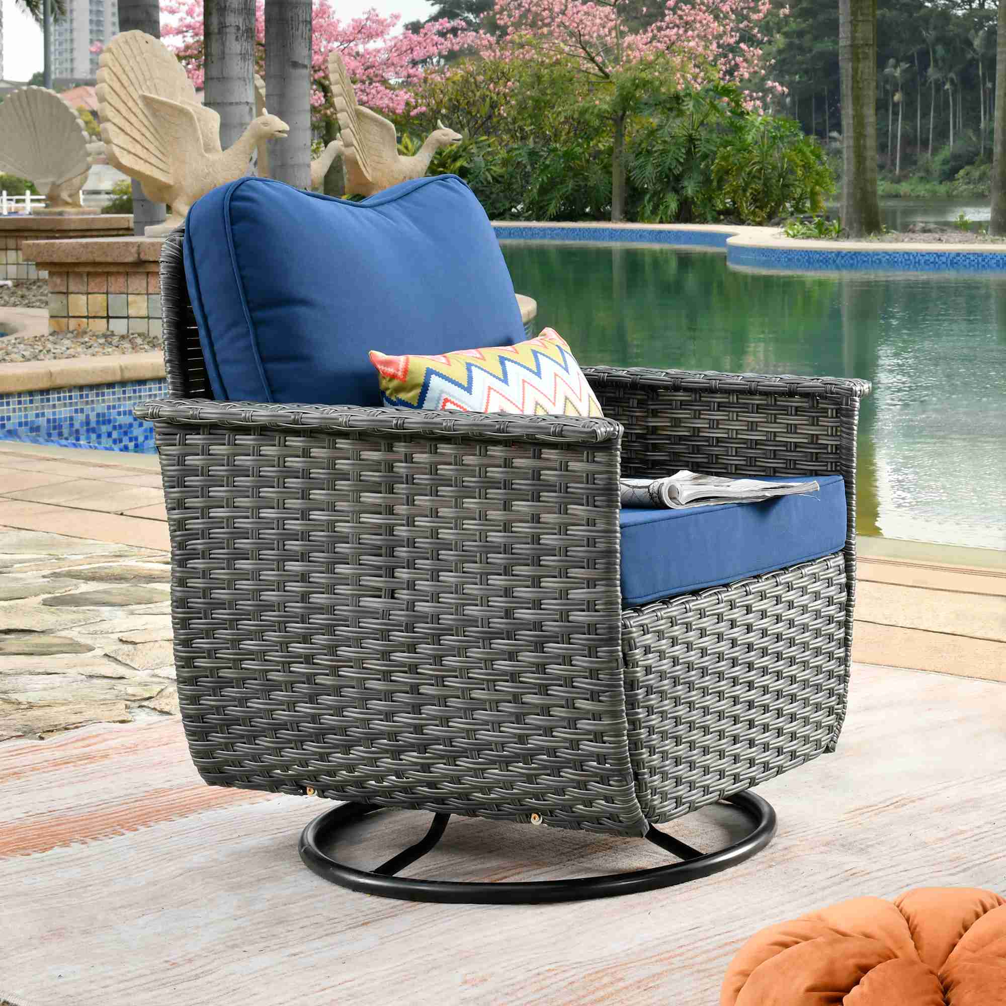 #color_Dark Grey Wicker Navy Blue Cushion