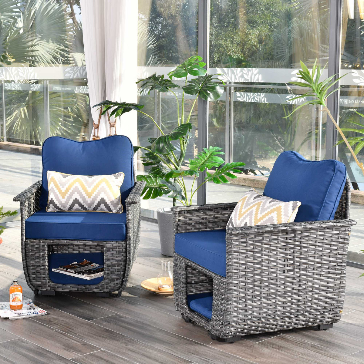 #color_Dark Grey Wicker Navy Blue Cushion