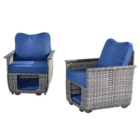 Ovios Patio Chairs Dark Grey Wicker 2 Pieces with Multifunctional Storage