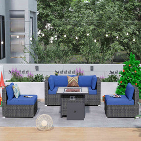 Ovios Outdoor Sectional Furniture 5-Piece with 30'' Fire Pit Table