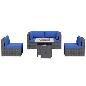 Ovios Outdoor Sectional Furniture 5-Piece with 30'' Fire Pit Table