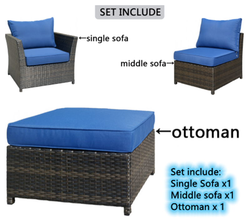 Ovios Outdoor Furniture Rimaru 3-Piece Patio Chair with Ottoman, No Assembly Required