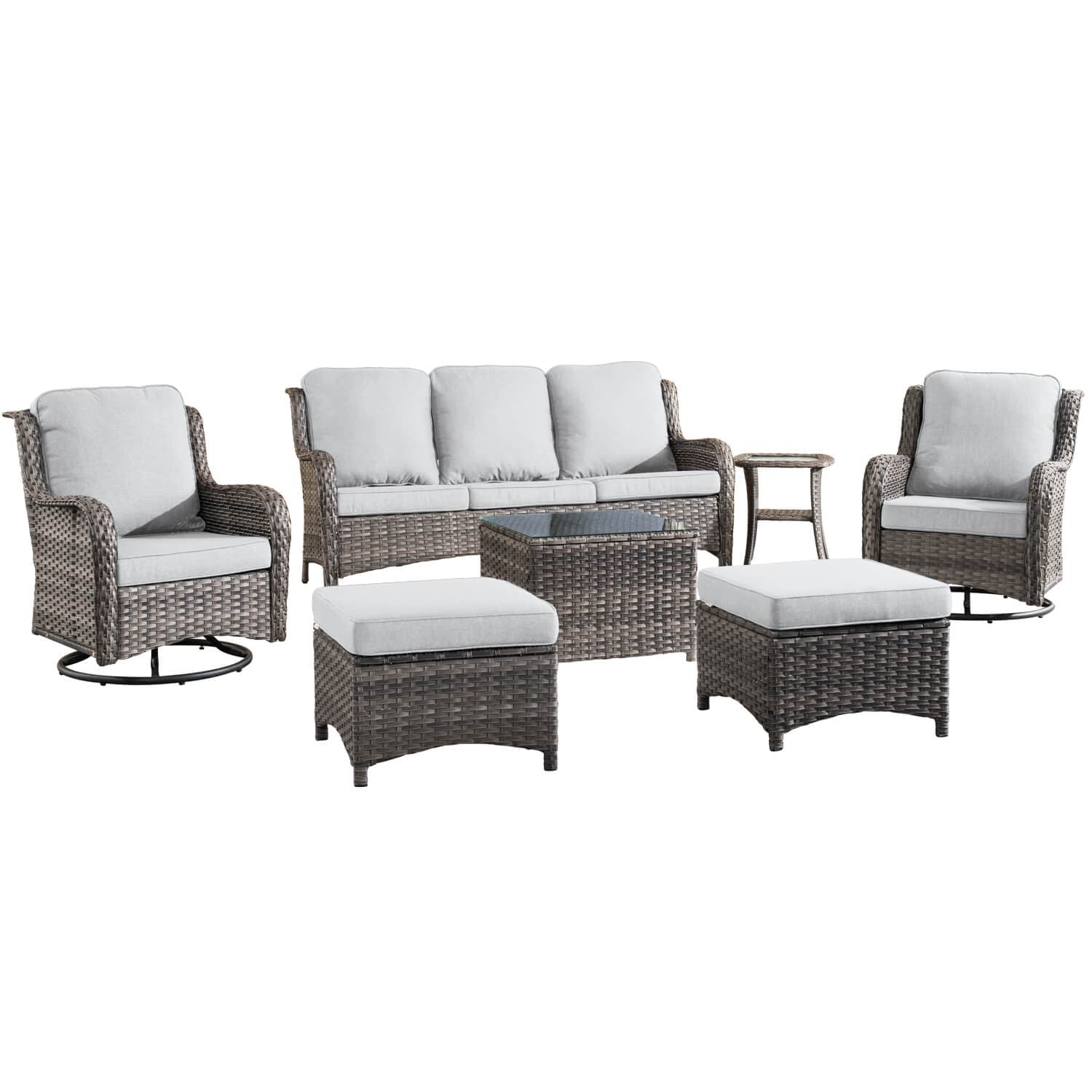 Ovios Patio Conversation Set 7-Piece with Swivel Chairs and Table Kenard
