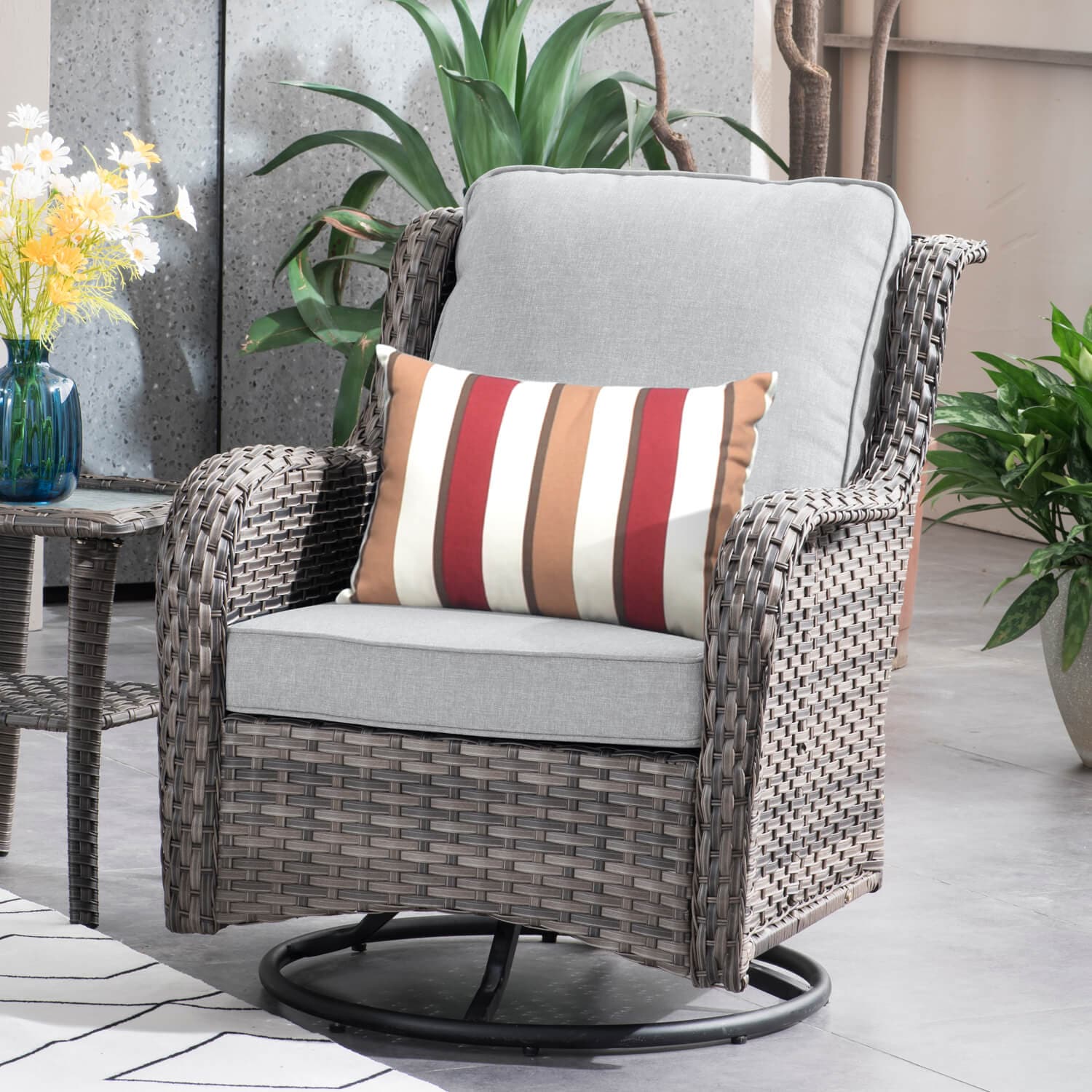 Ovios Patio Conversation Set 7-Piece with Swivel Chairs and Table Kenard
