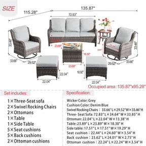Ovios Patio Conversation Set 7-Piece with Swivel Chairs and Table Kenard