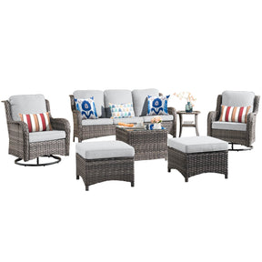 Ovios Patio Conversation Set 7-Piece with Swivel Chairs and Table Kenard
