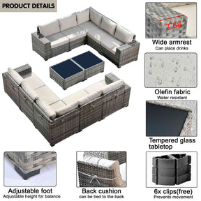 Ovios 12 Pieces Patio Conversation Set with 7.68'' Broad Handrails