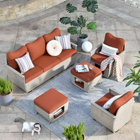 Ovios Patio Conversation Set 5 Pieces Beige Wicker with Multifunctional Storage
