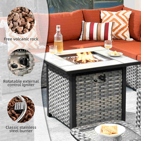Ovios 10 Pieces Patio Furniture with 7.68'' Handrails and 30'' Fire Pit Table Rocking Chair
