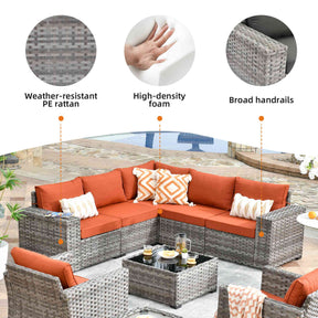 Ovios 9 Pieces Outdoor Furniture with 7.68'' Broad Handrails and Rocking Chair