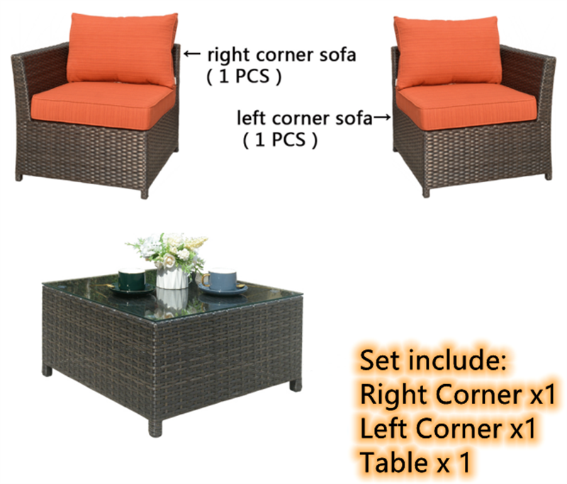 Ovios Patio Furniture Set 3-Piece Rimaru Couch with Table, Fully Assembled